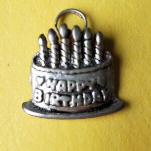 Bracelet Charm 1 inch Silvertone HAPPY BIRTHDAY CAKE Charm